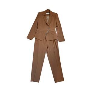 The Fold London Power Suit Caramel Clever Crepe Tailored Blazer and Pants Size 4